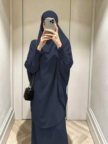 1pc Solid Color Muslim Leg-Of-Gigot Sleeve Cuff Design Hijab Series Abaya, Suitable For Daily Prayer, Simple And Lightweight - Multicolor - View 18