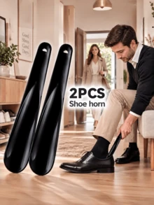 QKC 2pcs Minimalist Shoe Horns, Elegant Plastic Shoe Horn With Hanging Hole, Suitable For Daily Shoe Wearing - Black - View 5