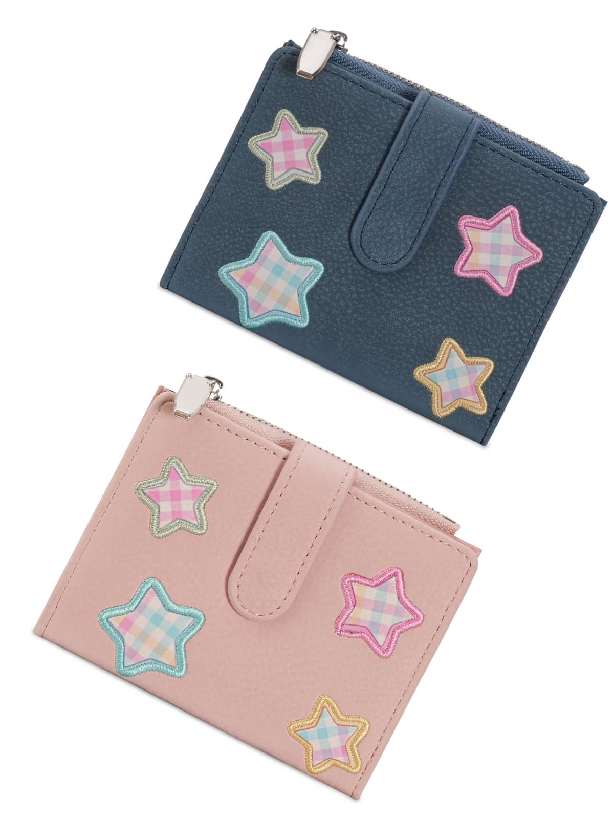 Cute Star Embroidery PU Leather Women's Short Wallet, Multi-Card Slots With Snap Button And Zipper, Vintage Y2K Style Coin Purse Compact Handbag - Multicolor - View 1