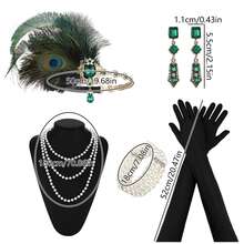 5pcs 1920s Flapper Women Accessories Set, Includes 20s Feather Headband, Vintage Pearl Necklace, Gloves And Crystal Earrings Halloween - Hairband Set - View 2