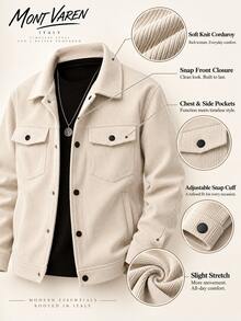 MONT VAREN Men's Apricot Knit Corduroy Jacket With Snap Front And Flap Pockets - Apricot - View 8