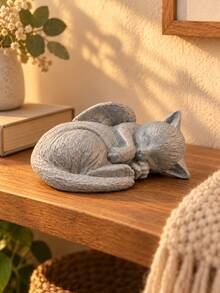 1pc Gray Sleeping Angel Cat Figurine, Cute Winged Cat Memorial Statue, Peaceful Pet Remembrance Tabletop Ornament For Living Room Bedroom Bookshelf Desk Shelf, Sympathy Gift For Cat Lovers & Pet Loss Memorial Decor - New - View 6