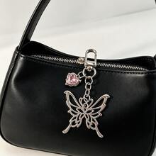 1pc Butterfly Keychain Hollow Heart Rhinestone Metal Bag Charm Pendant For Backpack Handbag Purse - Multicolor - View 2