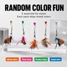 Random Color 5pcs Cat Teaser Stick Replacement Heads (Suitable For 2-16 Lbs Cats), Feather Fly Design, Plush Body + Feather Wings, With Colorful Bell And Rotating Lobster Clasp. Feathers Flutter + Bell Sounds When Shaken, Stimulating Cat's Hunting Instinct, Multi-Color Random Shipment, Interactive Cat Teasing For Self-Entertainment And Boredom Relief, Compatible With Most Cat Teaser Sticks. - Multicolor - View 1