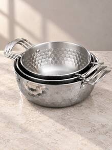 3pcs Silver Soup Pot Set With Lids And Double Handles, Hammered Hexagonal Texture With Riveted Handle Details,Nesting Kitchen Pots For Soups,Pasta And Stews,Coordinated Cookware For Everyday Home Meal Preparation,Induction Compatible Pots And Pans Set - View 9