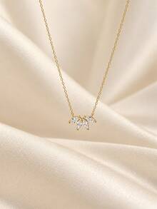 1pc Copper Inlaid Zirconia Flower Pendant Necklace, Daily Wear & Gift For Women - Yellow Gold - View 4