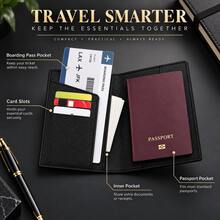 HOVI'S Travel Passport Holder - Multiple Card Slots & Document Pocket, Secure Passport Storage, Lightweight Durable Fabric, Easy To Carry - Black - View 1