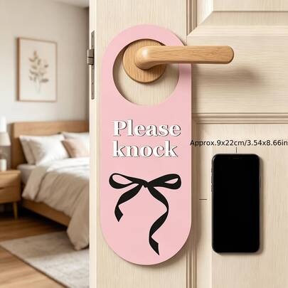 2D Flat Printed Pink Bow Wooden Door Sign - "Please Knock" Pink Girl Room Door Sign, Vintage Wooden Hanging Decor, Soft Floral Design, Suitable For Bedroom, Hotel, Home Office Privacy Decoration - Girl Room Decor, Durable Wooden Construction
