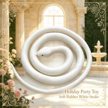 Ultra-Realistic Rubber Cobra/Round-Headed Snake Model Ornament, Halloween Party Decoration And Garden Yard Realistic Prop - White - View 4