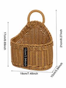 1pc Woven Rattan-Style Hanging Storage Basket With Handle, Wall-Mounted Organizer For Bathroom, Bedroom, Entryway & Office, Rustic Boho Wicker Basket For Toiletries, Accessories, Stationery & Home Decor,Room Decor,Back To School,Autumn Home Decor - Multicolor - View 8
