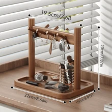 Wooden Entryway Key Holder With Storage Tray, Desktop Organizer Rack With Multi‑Hooks For Keys, Watches, Jewelry & Small Sundries, Home Tabletop Decor - View 6