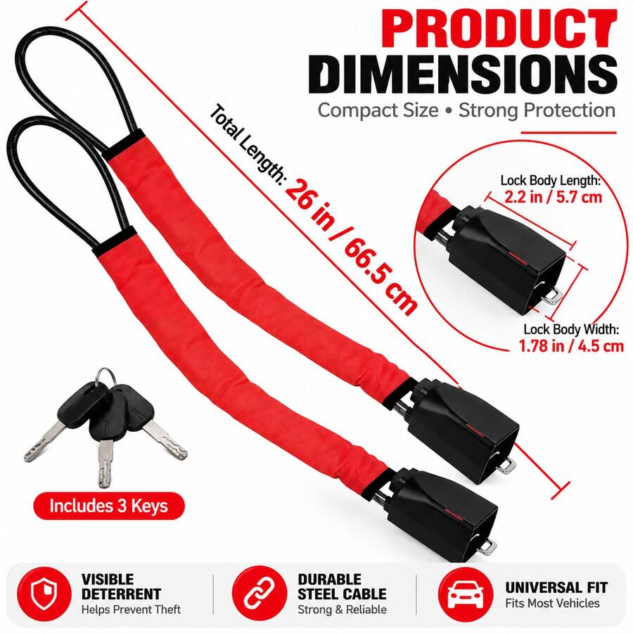 1pcUniversal Car Anti-Theft Lock – 2-In-1 Steering Wheel And Seatbelt Safety Lock, Heavy-Duty Steel Cable Vehicle Lock. Easy-To-Install Anti-Theft Device For Most Cars, Trucks, And SUVs – No Battery Required.