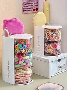 1pc Children Multi-Layer Rotating Storage Box, Can Rotate To Store Hair Clips, Hair Ties, Makeup Sponges, Jewelry Rings, Dust-Proof Storage Box - Multicolor - View 1