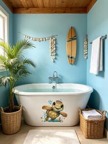 1pc Charming Turtle Toilet Seat Sticker - Waterproof Bathroom Decal, Suitable For Toilet Seat, Wall And Door, Beautiful Home Decor - Multicolor - View 8