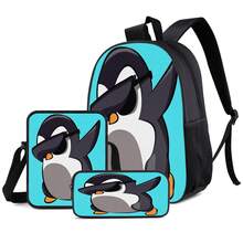 Fashion Glasses Penguin 2D Print Large Capacity 3 Pieces Set, Multi-Compartment Large Space, Suitable For Commuting, Office, Study, Travel And Multiple Scenarios - Printed Bag - View 1
