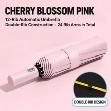 12-Rib Double-Reinforced Automatic Open/Close Folding Umbrella, 24 Ribs Total, Sturdy Wind-Resistant Frame, Extra-Large Canopy For Effective Rain Protection, 3-Fold Portable And Collapsible, Sun And Rain Dual Use, Minimalist Solid Color Business Style, Suitable For Daily Commute, Outdoor Travel, Business Trips And Sightseeing, Handles Heavy Rain And Strong Wind, Practical Rain Protection Tool For Home And Travel, Halloween, Thanksgiving, Christmas, Birthday Gift, Fully Automatic Open/Close - A - View 16