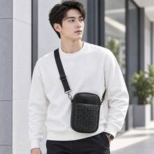 HOVI'S Men's Crossbody Bag, Vertical Small Shoulder Messenger Phone Purse With Adjustable Wide Strap, Large Capacity Multi Partition Zipper Side Pouch - Black - View 1
