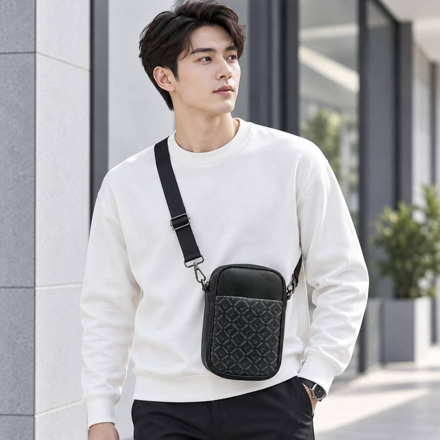 HOVI'S Men's Crossbody Bag, Vertical Small Shoulder Messenger Phone Purse With Adjustable Wide Strap, Large Capacity Multi Partition Zipper Side Pouch - Black - View 1