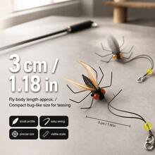 2pcs Realistic Fly Cat Teaser Toy Replacement Heads (Suitable For 2-16 Lbs Cats), Fly Body Length Approx. 3cm/1.18in, With Black Long Rope. Realistic Fly Design, Red/Orange Big Eyes + Feather Wings + Slender Legs, With Colorful Beads And Lobster Clasp. The Long Rope Swings And The Fly Dances Lively, Stimulating Cat's Hunting Instinct, Interactive Cat Teasing And Self-Entertainment, Compatible With Most Cat Teaser Toys. - Multicolor - View 7