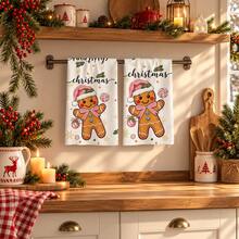 2/4/6pcs Christmas Kitchen Towels Gingerbread Man Pattern Napkins, Christmas Kitchen Towel Set - Multicolor - View 2
