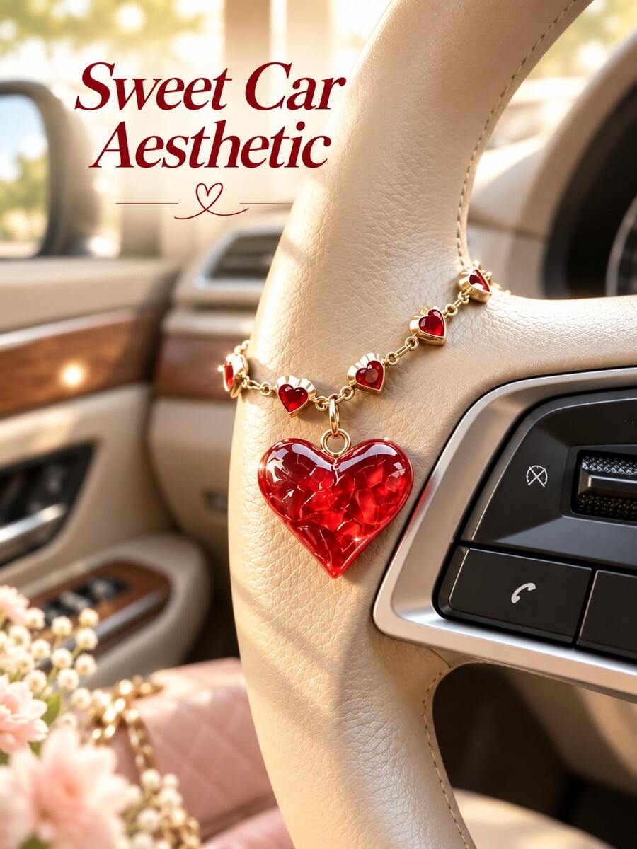 An Exquisite Three-Dimensional Heart-Shaped Pendant For Car Steering Wheel, Fashionable Car Decoration Accessory For Ladies And Girls, Perfect Gift - A - View 1