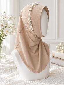 1pc Women Soft One-Piece Pearl Muslim Hijab Islamic Full Head Scarf - Multicolor - View 7