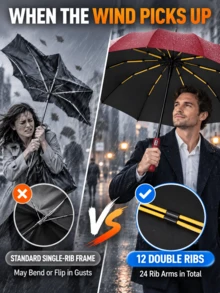 12-Rib Double-Reinforced Automatic Open/Close Folding Umbrella, 24 Ribs Total, Sturdy Wind-Resistant Frame, Extra-Large Canopy For Effective Rain Protection, 3-Fold Portable And Collapsible, Sun And Rain Dual Use, Minimalist Solid Color Business Style, Suitable For Daily Commute, Outdoor Travel, Business Trips And Sightseeing, Handles Heavy Rain And Strong Wind, Practical Rain Protection Tool For Home And Travel, Halloween, Thanksgiving, Christmas, Birthday Gift, Fully Automatic Open/Close - A - View 8