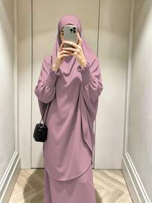 1pc Solid Color Muslim Leg-Of-Gigot Sleeve Cuff Design Hijab Series Abaya, Suitable For Daily Prayer, Simple And Lightweight - Multicolor - View 22