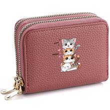1pc Stacked Cartoon Cat Pattern Litchi Texture PU Leather Double Zipper Accordion Multi-Slot Compact Short Wallet Card Holder, Cute Girly Style, Suitable For Girls To Store Bank Cards And Coins - Multicolor - View 15