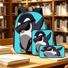 Fashion Glasses Penguin 2D Print Large Capacity 3 Pieces Set, Multi-Compartment Large Space, Suitable For Commuting, Office, Study, Travel And Multiple Scenarios - Printed Bag - View 8