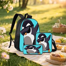 Fashion Glasses Penguin 2D Print Large Capacity 3 Pieces Set, Multi-Compartment Large Space, Suitable For Commuting, Office, Study, Travel And Multiple Scenarios - Printed Bag - View 7