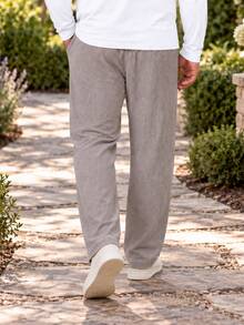 Plus Size Men's Long Lounge Pants, Brown Faux Waffle Print, Comfortable Casual Home Pants, Elastic Waist Drawstring Lounge Pants - Multicolor - View 6