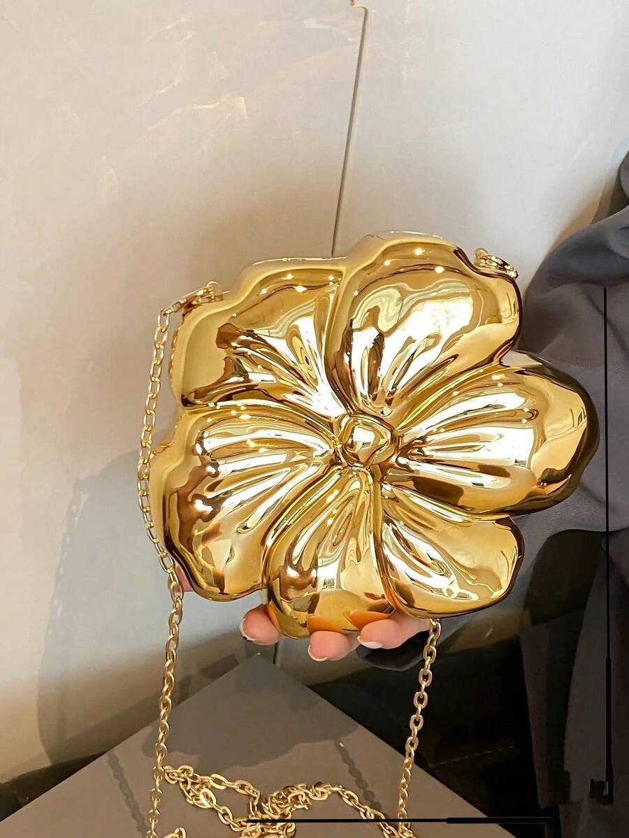Women's Elegant Mini Floral Shaped Chain Crossbody Bag, Metal Y2K Style ...