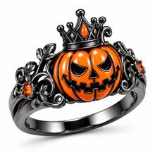 1PC Halloween Pumpkin Crown Ring, 5A Zirconia Inlaid Enamel Statement Ring For Men Women, Unisex Party Jewelry, Ring Box Not Included - Orange - View 4