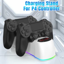 P4 Controller RGB Dual Charging Base 1.8H Fast Charging Dual Controller Charging LED Indicator Light Colorful Atmosphere Light Compatible With P4 Slim/Pro Dual Slot Charging Stand Gaming Accessories - White-colored Lights - View 1
