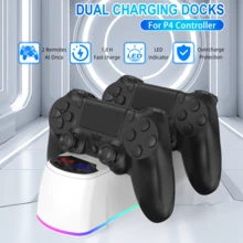 P4 Controller RGB Dual Charging Base 1.8H Fast Charging Dual Controller Charging LED Indicator Light Colorful Atmosphere Light Compatible With P4 Slim/Pro Dual Slot Charging Stand Gaming Accessories - White-colored Lights - View 2