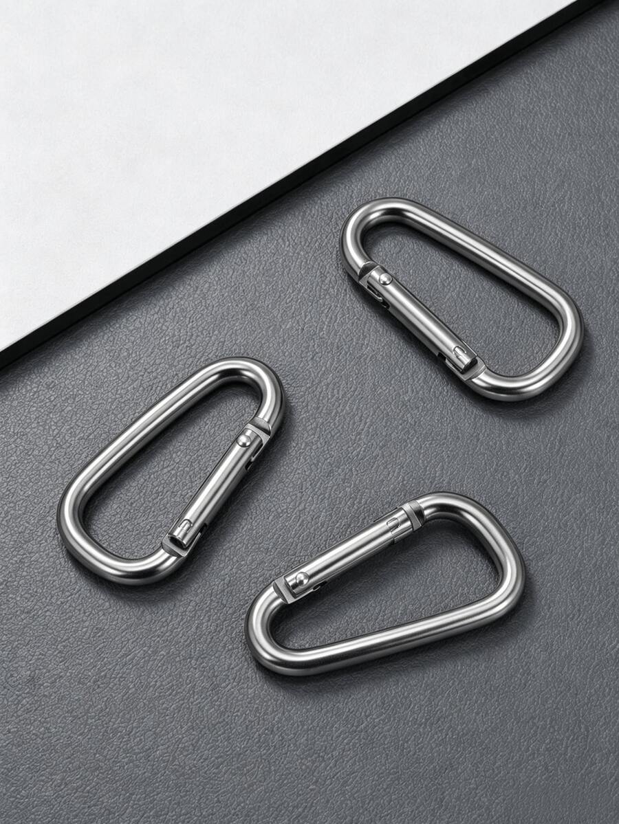 5pcs Men's D-Shaped Spring Keychains Metal Carabiner DIY Handmade Pendant Sports Water Bottle Clip Hiking Buckle Gift For Boyfriend - Silver - View 1