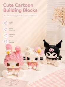 3 Styles Sanrio Building Block Set, My Melody, Hello Kitty, Kuromi Building Blocks, Assembly Building Block Toys, Suitable For Teenagers, DIY Assembly Educational Toys, Desktop Decor, Office, Home Decor, Collection Display Decor, Creative Gift For Girls, Students, Birthday Holiday Gift Choice, Back To School, Halloween, Christmas - Multicolor - View 3