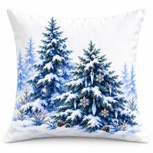 4pcs Blue Christmas Pillow Covers, Winter Wonderland Snowman Tree Gift And Royal Decor Cushion Covers, Elegant Blue White Gold Holiday Home Decor, Without Inserts - Blue and White - View 8