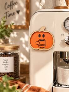 1Pc Halloween Orange Pumpkin Coffee Face Pattern, Layered Border Fridge Magnet, Fun Spooky Style, Pumpkin Silhouette Shape, Coffee Mug Graphic Detail, Decoration Decor For Coffee Machine Fridge Counter Halloween Home Decor - Multi-color G - View 5
