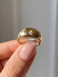 1pc Shiny Star-Shaped Ring, Women's Classic Transparent Sparkling Silver Band, Vintage Style, Suitable As Finger Accessory Or Gift - Geometric Stars - View 6