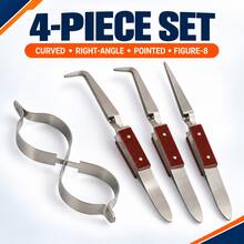 4-Piece Self-Closing Cross-Lock Tweezers Kit With Straight Curved Angled Tips And Figure-8 Holder For Craft Repair - Size - View 7