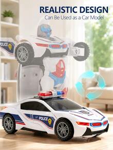 1pc Fully Automatic Transforming Police Car Kids Toy, Light & Music Electric Omnidirectional Robot Model, Cool Educational Toy, Suitable Birthday Gift For Boys - Multicolor - View 8
