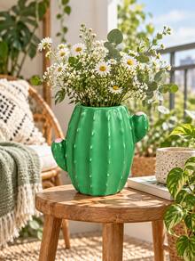 1pc Green Cactus Vase, Cute Cactus Shaped Decorative Flower Vase For Floral Arrangements, Unique Tabletop Centerpiece For Living Room Dining Table Kitchen Bedroom Office And Home Decor - 1PC - View 9