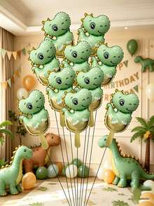 10pcs 16 Inch Mini Green Dinosaur Baby Foil Balloons, Birthday Party Decoration Balloon Set (No String Included) - View 1