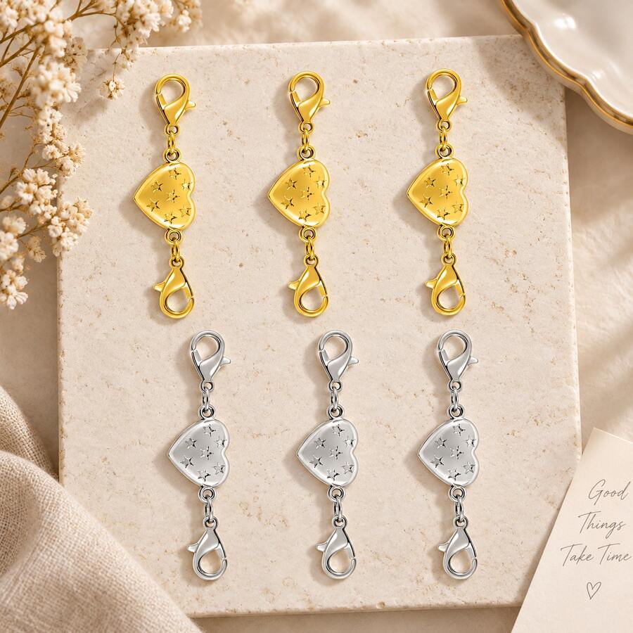 Fashion Alloy Magnetic Clasp Converter, Heart-Shaped Lobster Claw Design, Suitable For Necklaces And Bracelets, Gold And Silver, Charming Jewelry Clasp, Accessory Connector
