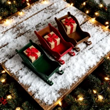 3 Colors Assorted Christmas Sleigh Holiday Desktop Decor Small Figurines, Festive Atmosphere Decoration Desktop Scene Arrangement Props - 6pcs Assorted Cars - View 2