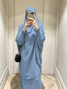 1pc Solid Color Muslim Abaya With Leg-Of-Gigot Sleeve And Cuff Design, Hijab Series, Suitable For Daily Wear And Prayer, Minimalist And Lightweight - Multicolor - View 5