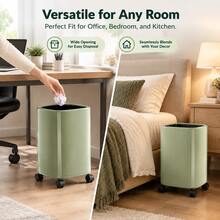 1PC Luxury Rolling Trash Can With Wheels, Double‑Layer Large Capacity Premium Waste Bin, Smooth Easy‑To‑Clean Body, Movable Garbage Bin For Kitchen, Bathroom, Home Living Room - Used Green - View 3