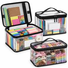 3pcs Oversized Multi-Function Storage Bags, 8.85x7.08x3.93 Inches, Reusable Transparent PVC Material, Multi-Purpose Storage, Travel Zipper Organizer Bags, Durable - Multicolor - View 1